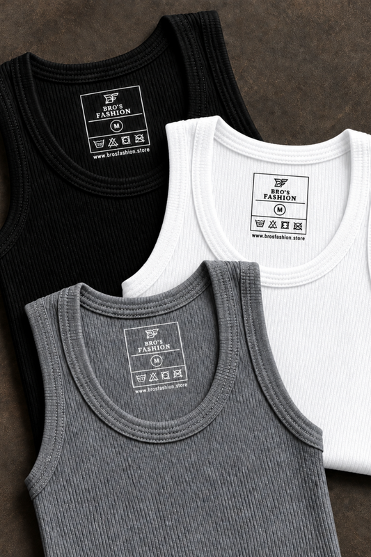 Men’s Classic Ribbed Tank Tops (3-Piece Set) Gray, White & Black Mix Colors