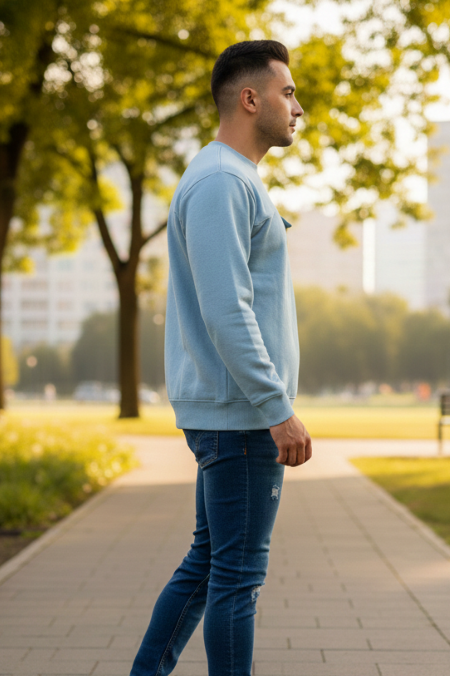 Bros Fashion Round Neck Luxury Fleece Sweat Shirt – Ice Blue