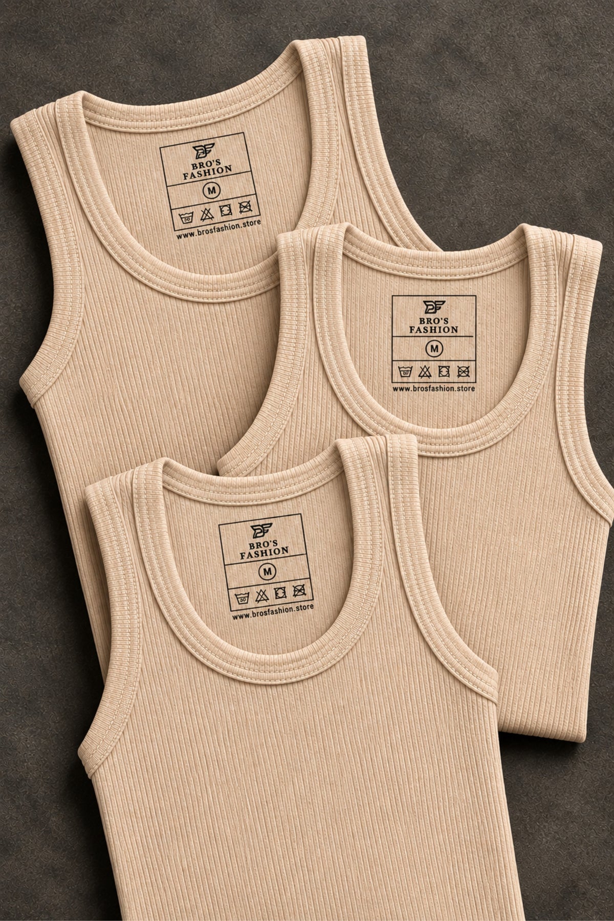 Men’s Classic Ribbed Tank Tops  Pack of Three Beige Color