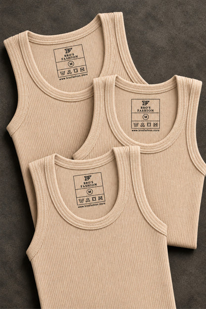 Men’s Classic Ribbed Tank Tops  Pack of Three Beige Color