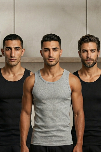 Men’s Classic Ribbed Tank Tops (3-Piece Set) 2 Black, 1 Gray