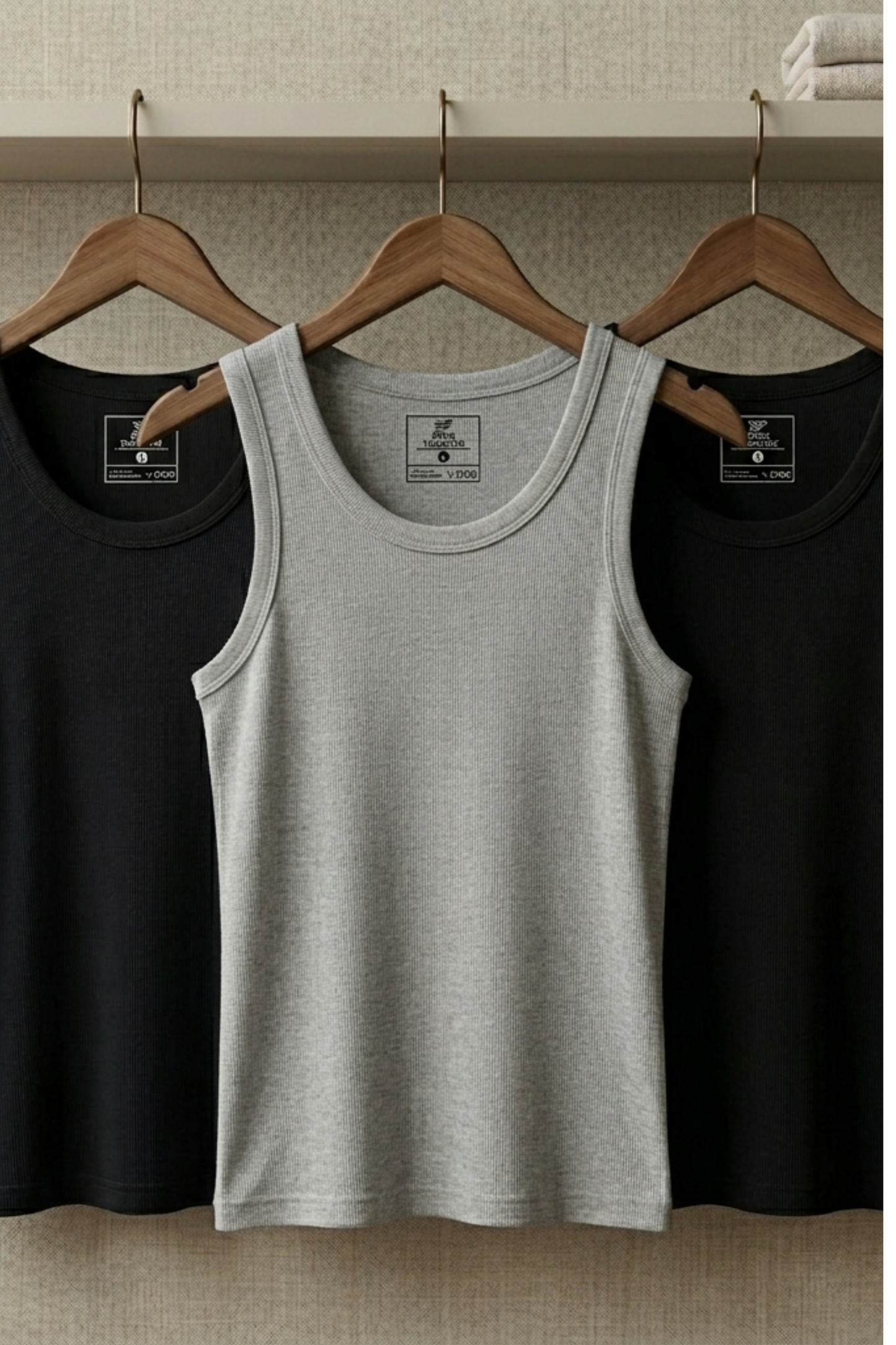 Men’s Classic Ribbed Tank Tops (3-Piece Set) 2 Black, 1 Gray