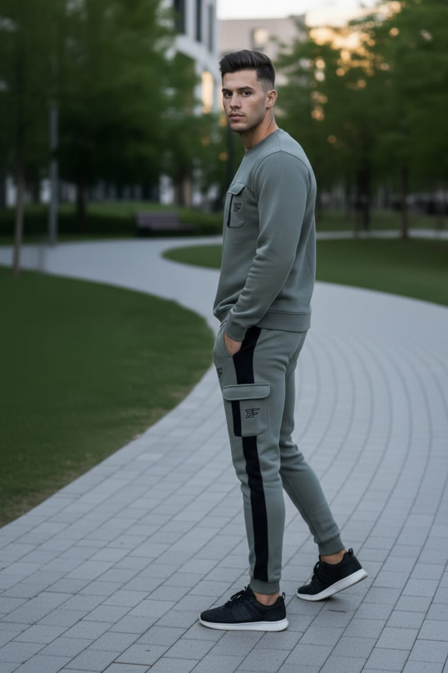 Bros Fashion Luxury Sage Cargo Fleece Tracksuit – Green