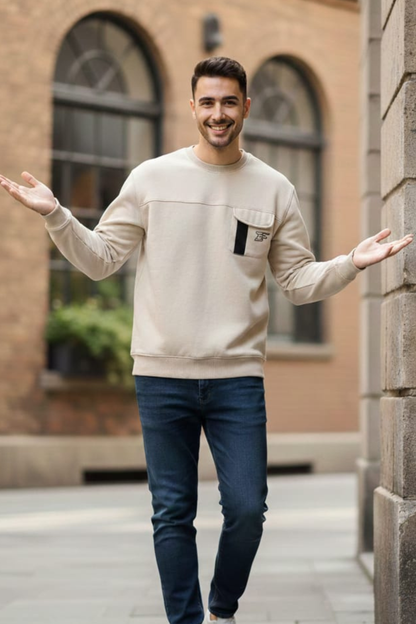 Bros Fashion Round Neck Luxury Fleece Sweat Shirt - Creamy