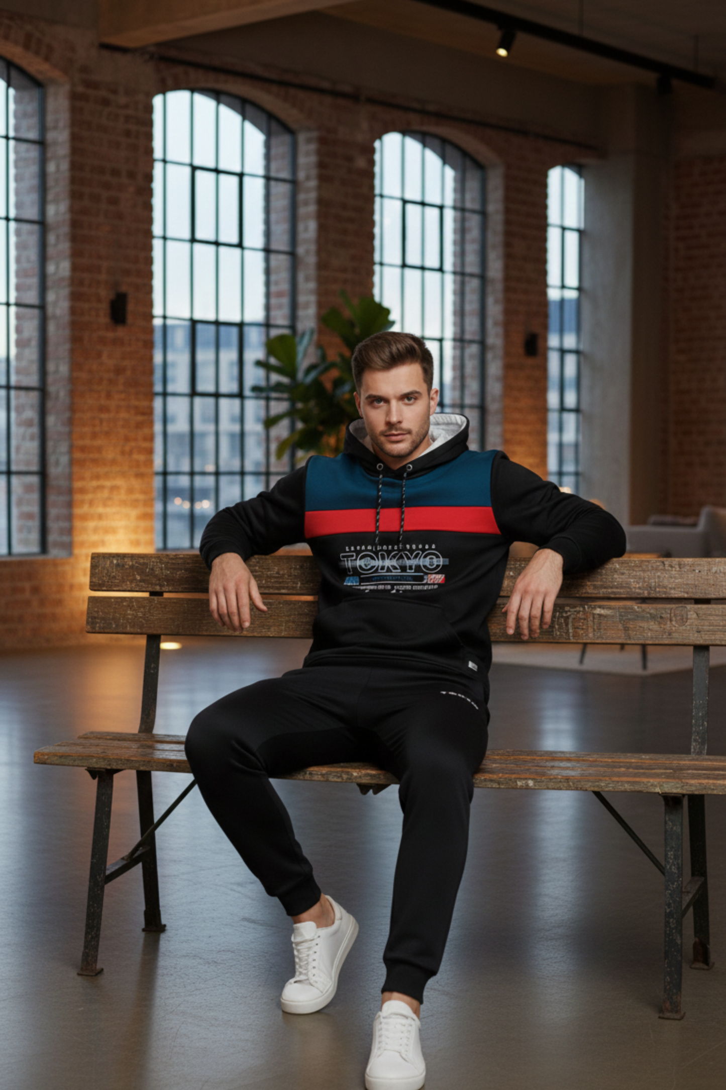 Premium Paneled Polyester Winter Tracksuit - Black