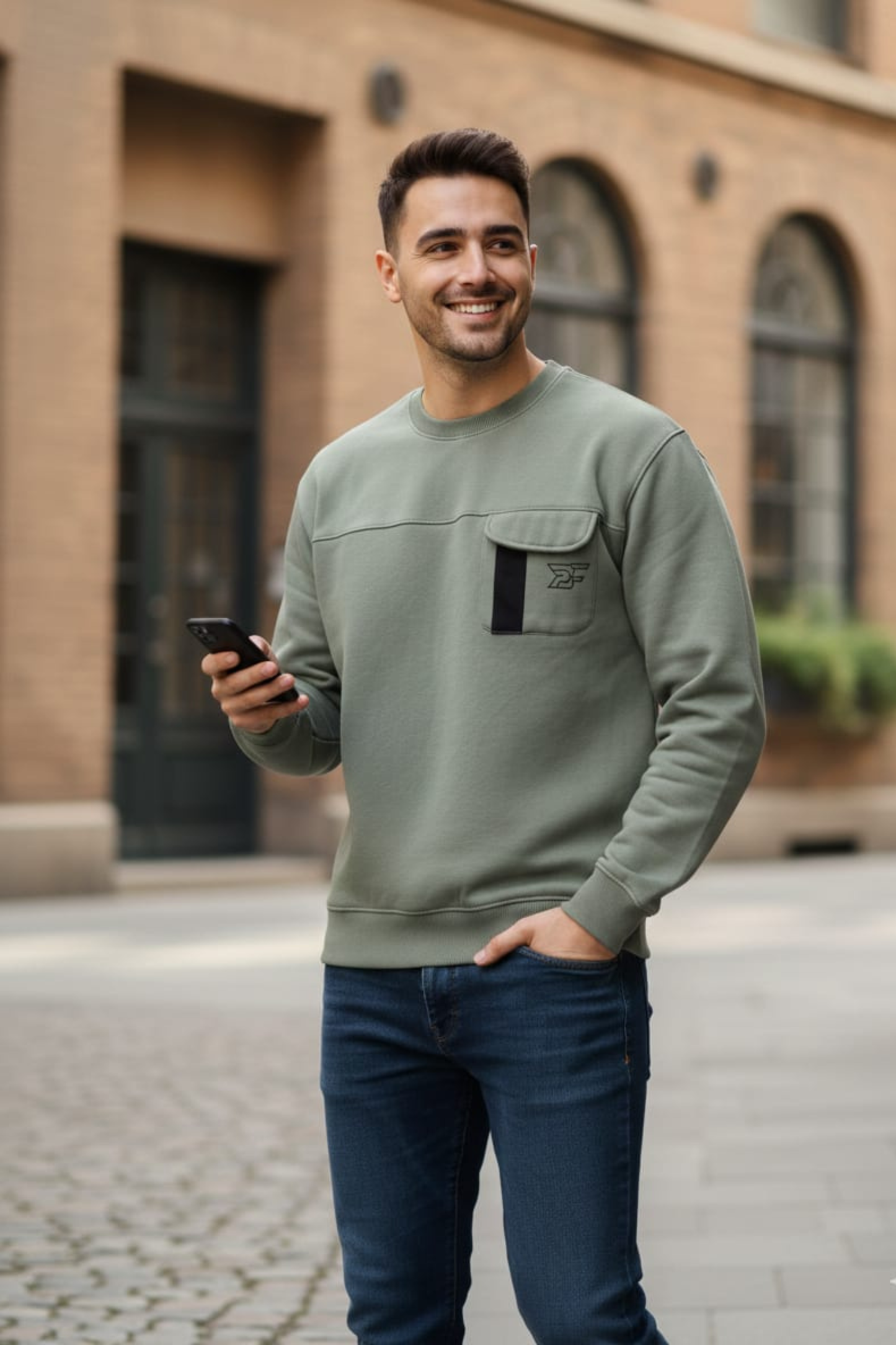 Bros Fashion Round Neck Luxury Fleece Sweat Shirt - Green