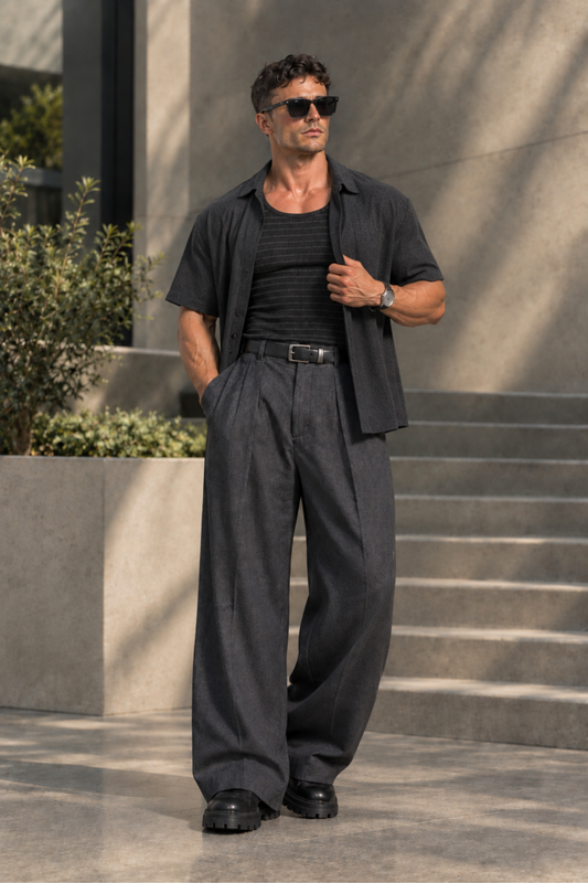 Men's Tank Top Pack of Three - Strip Charcole