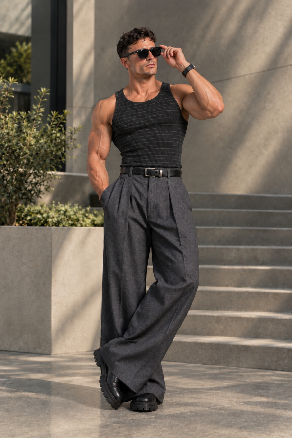 Men's Tank Top Pack of Three - Strip Charcole