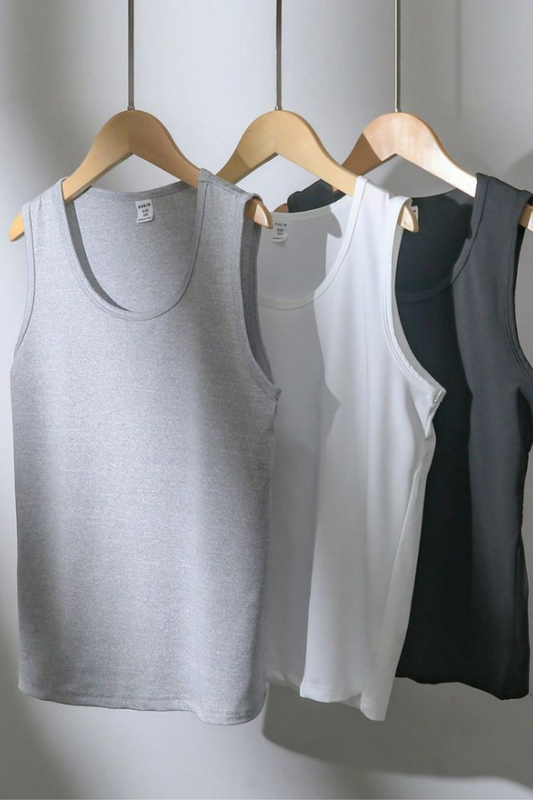 Men’s Classic Ribbed Tank Tops (3-Piece Set) Gray, White & Black Mix Colors