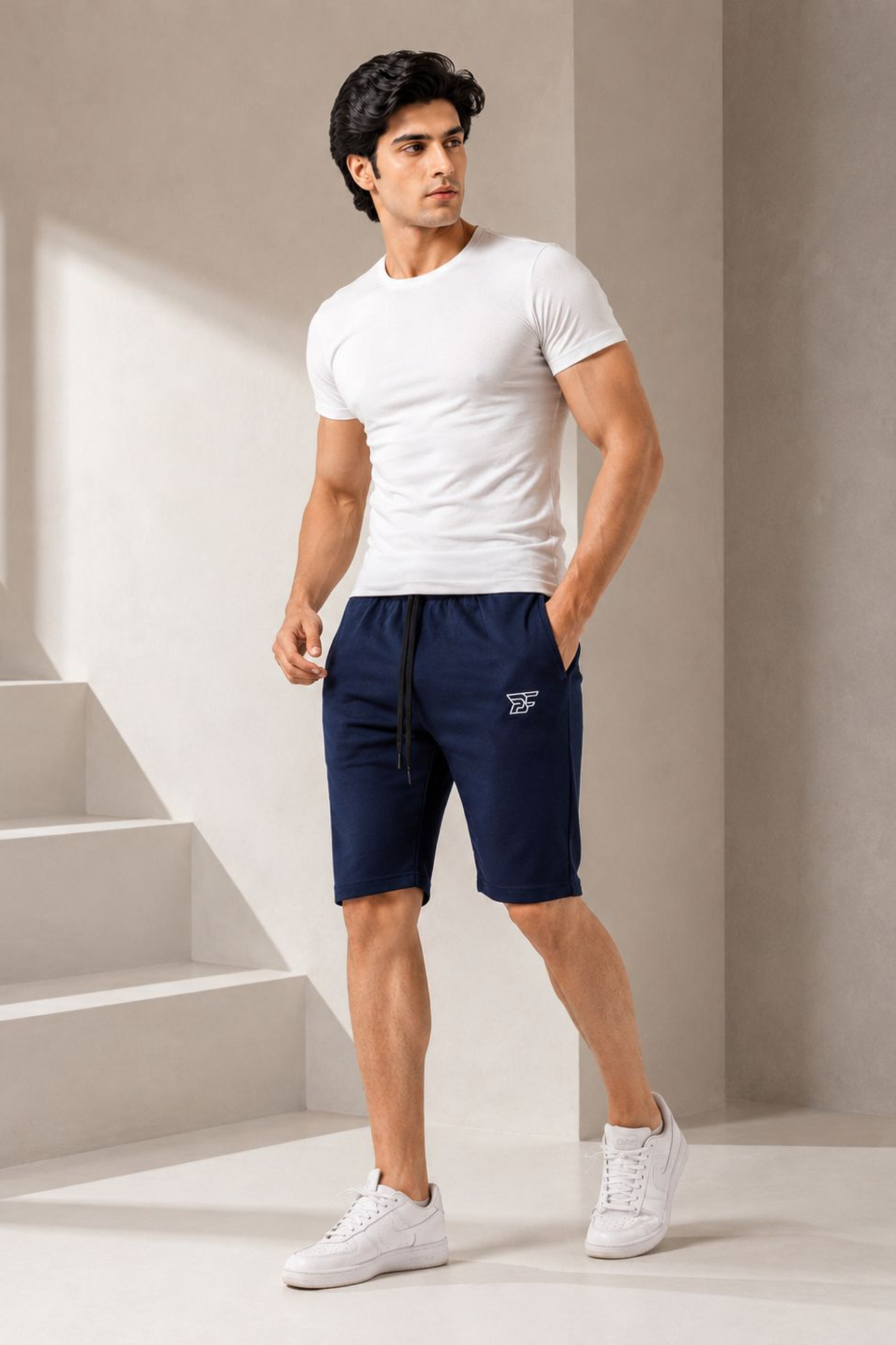 Bro's Fashion Aura Men's Pleated Shorts - Navy Blue