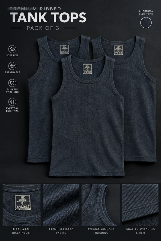 Men's Tank Top Pack of Three - Charcole