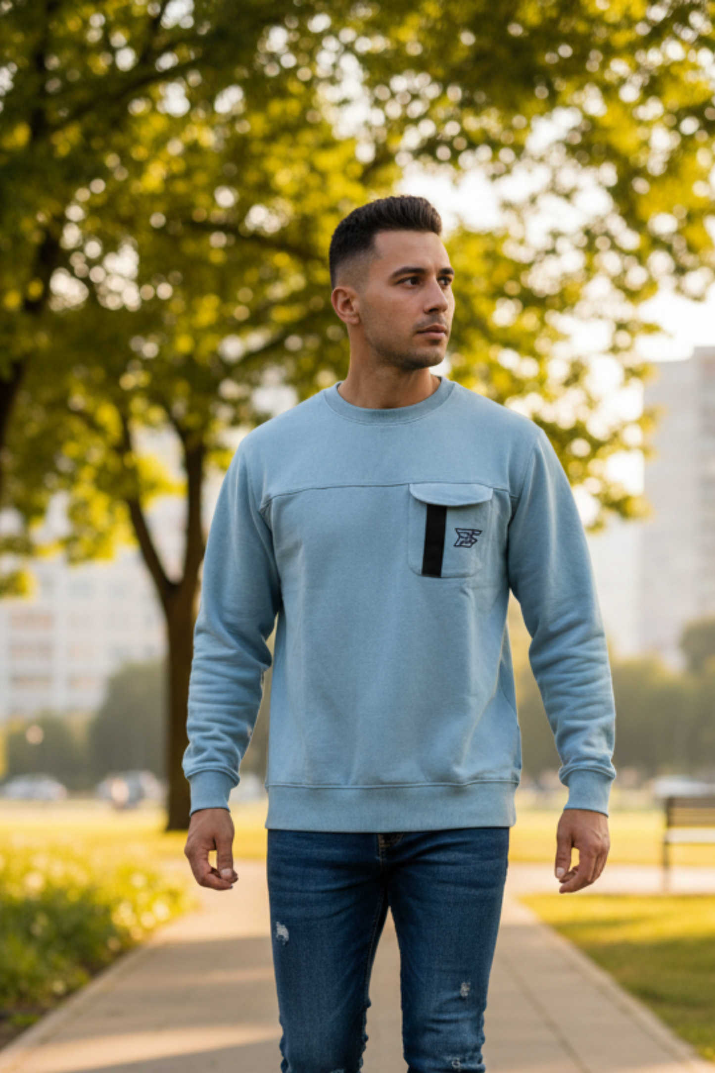 Bros Fashion Round Neck Luxury Fleece Sweat Shirt – Ice Blue
