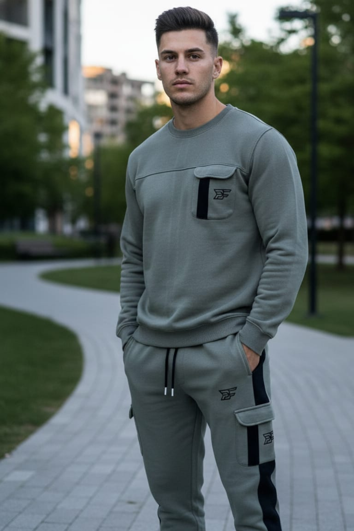 Bros Fashion Luxury Sage Cargo Fleece Tracksuit – Green