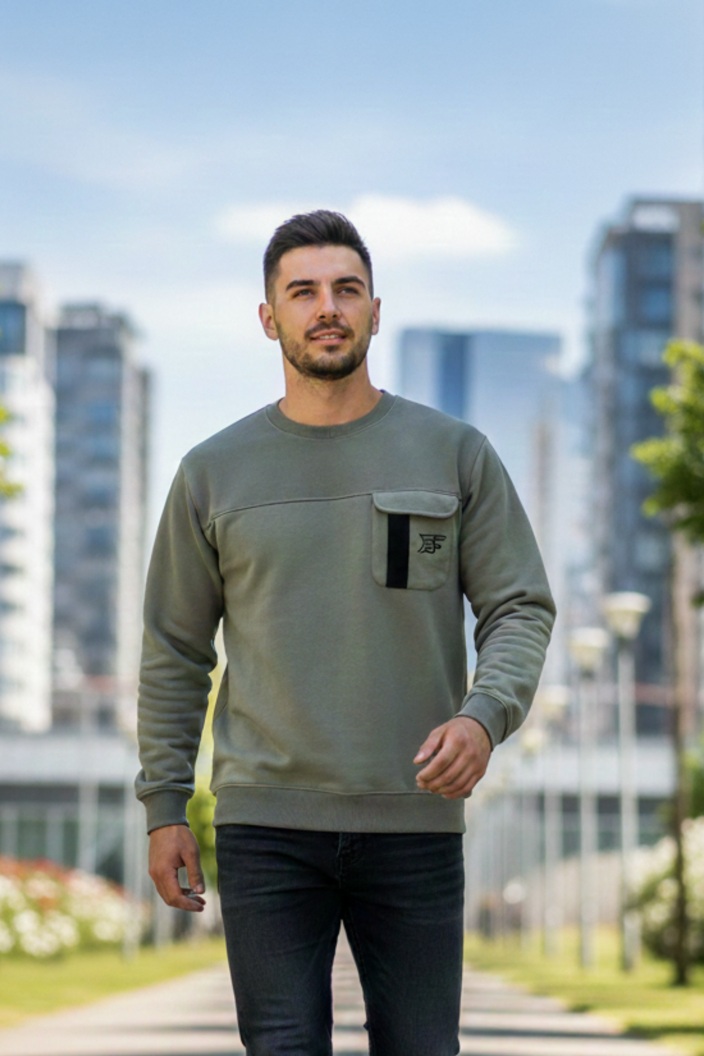 Bros Fashion Round Neck Luxury Fleece Sweat Shirt - Green