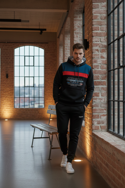 Premium Paneled Polyester Winter Tracksuit - Black