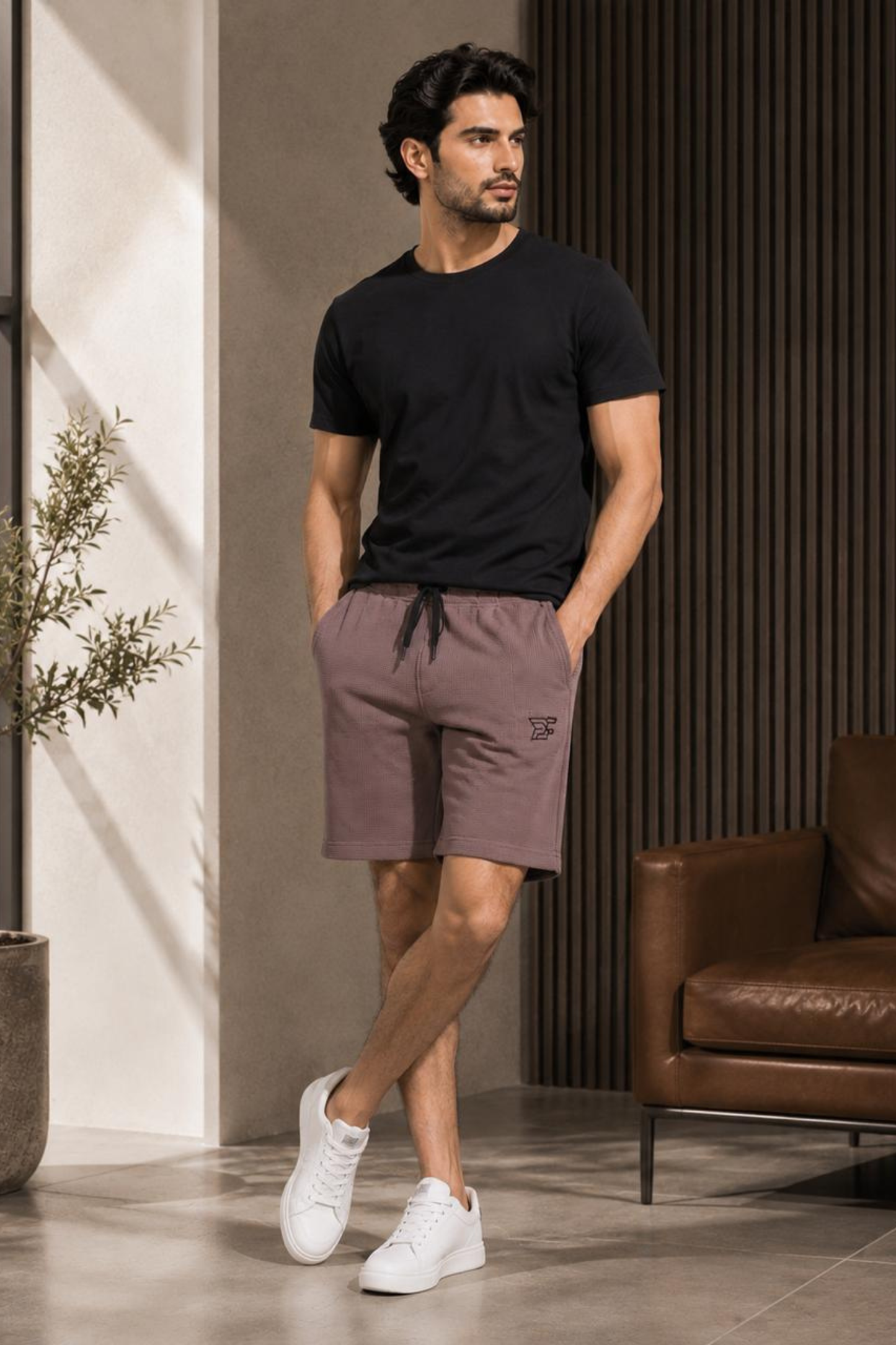 Bro's Fashion Aura Men's Pleated Shorts - Brown