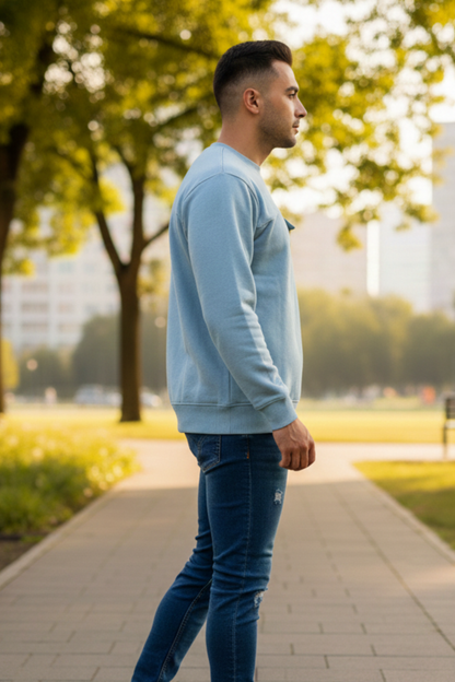 Bros Fashion Round Neck Luxury Fleece Sweat Shirt – Ice Blue