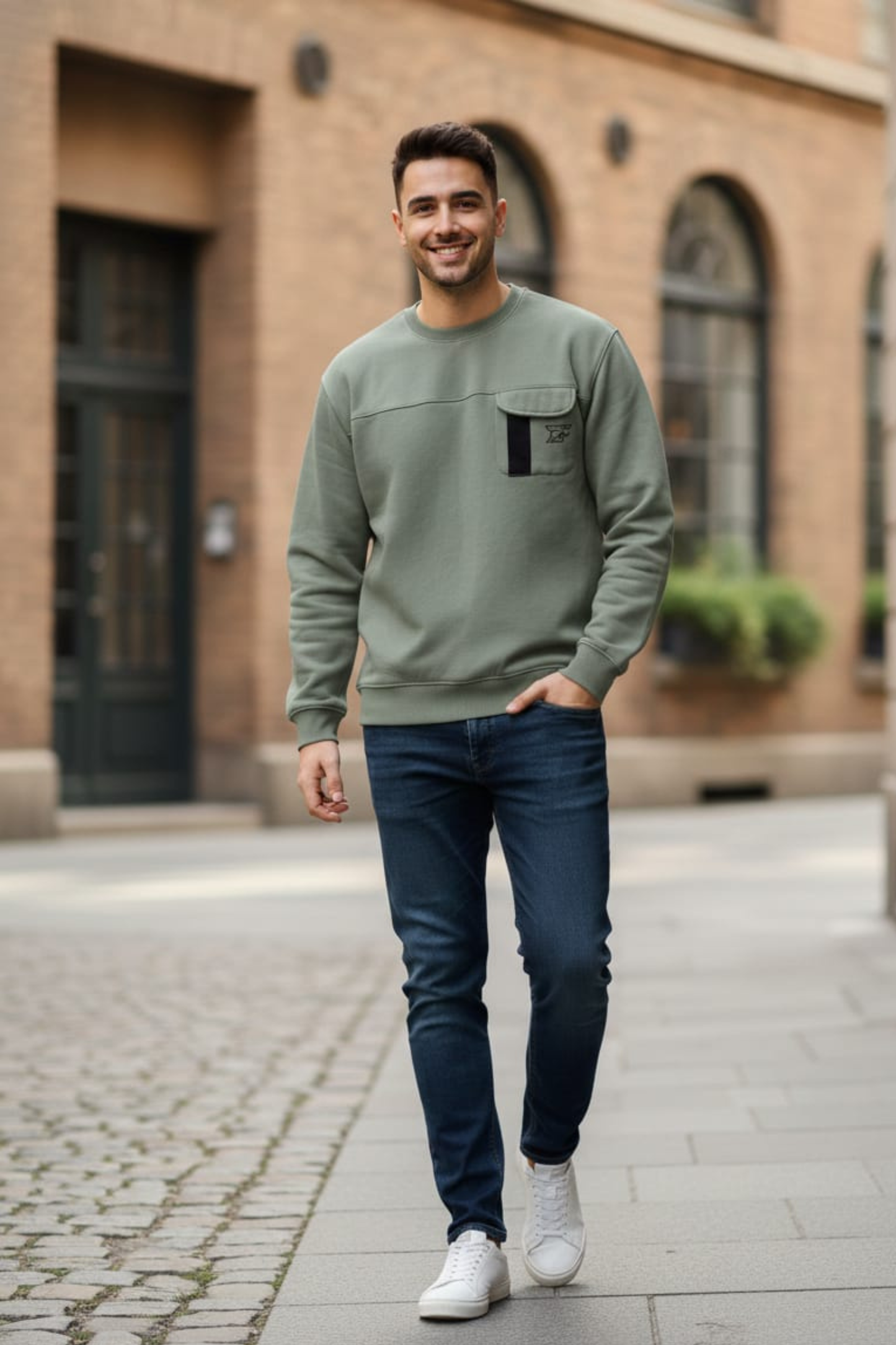 Bros Fashion Round Neck Luxury Fleece Sweat Shirt - Green