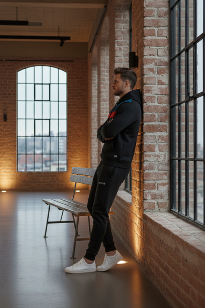 Premium Paneled Polyester Winter Tracksuit - Black