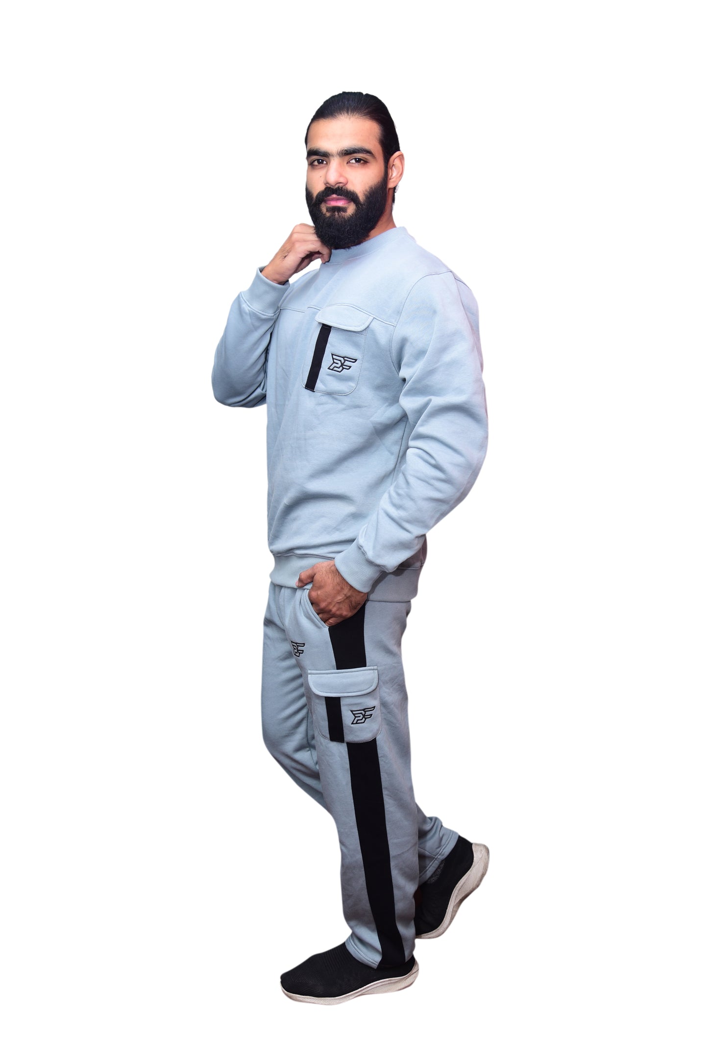 Bros Fashion Luxury Sage Cargo Fleece Tracksuit – Ice Blue