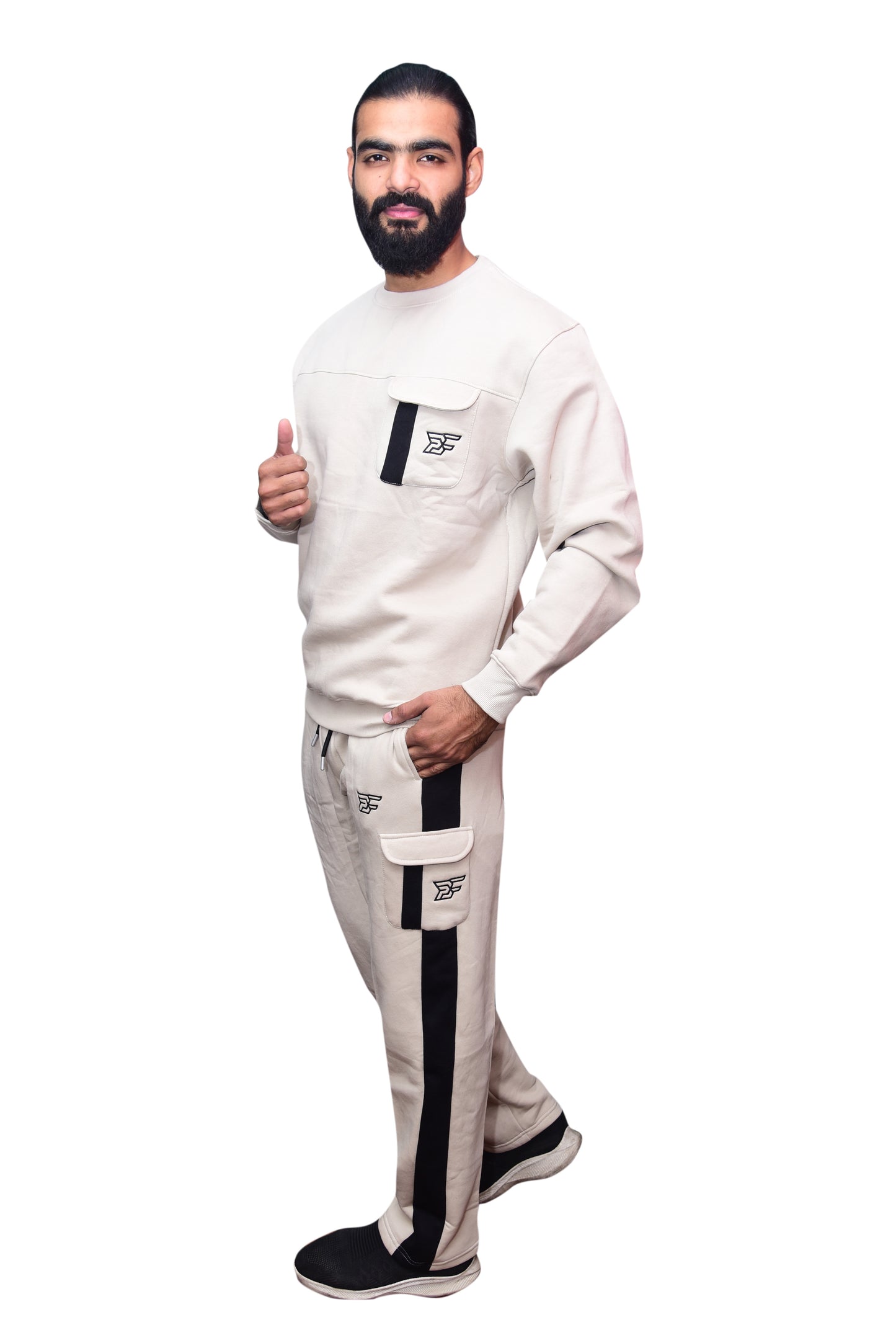 Bros Fashion Luxury Sage Cargo Fleece Tracksuit - Creamy