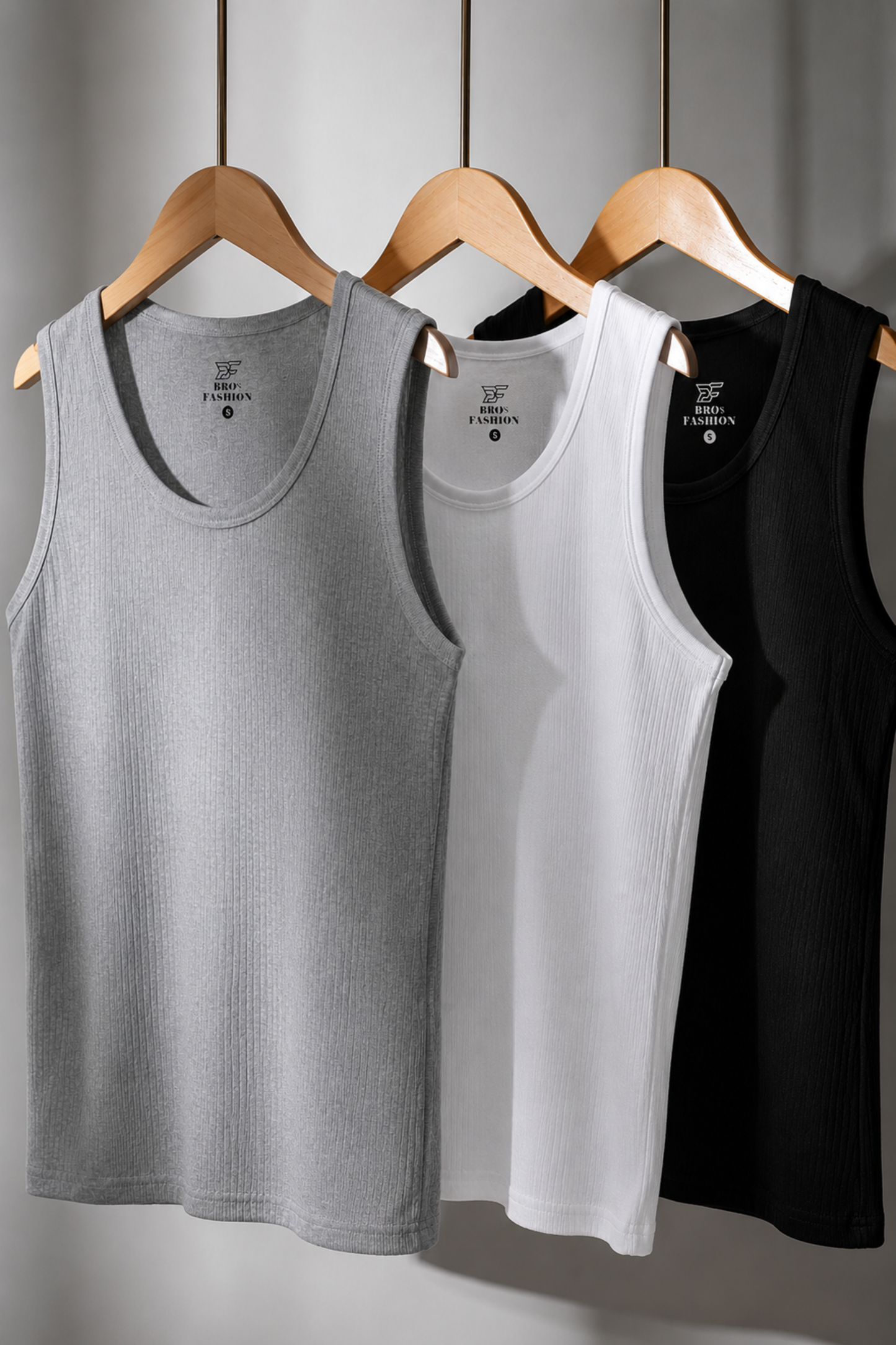 Men’s Classic Ribbed Tank Tops (3-Piece Set) Gray, White & Black Mix Colors