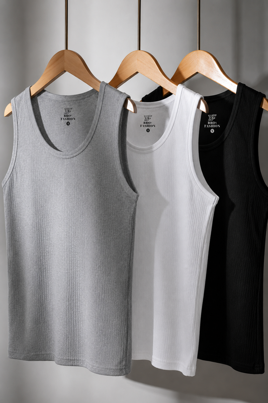 Men’s Classic Ribbed Tank Tops (3-Piece Set) Gray, White & Black Mix Colors